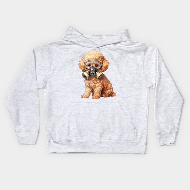 Poodle Dog Wearing Gas Mask Kids Hoodie by Chromatic Fusion Studio